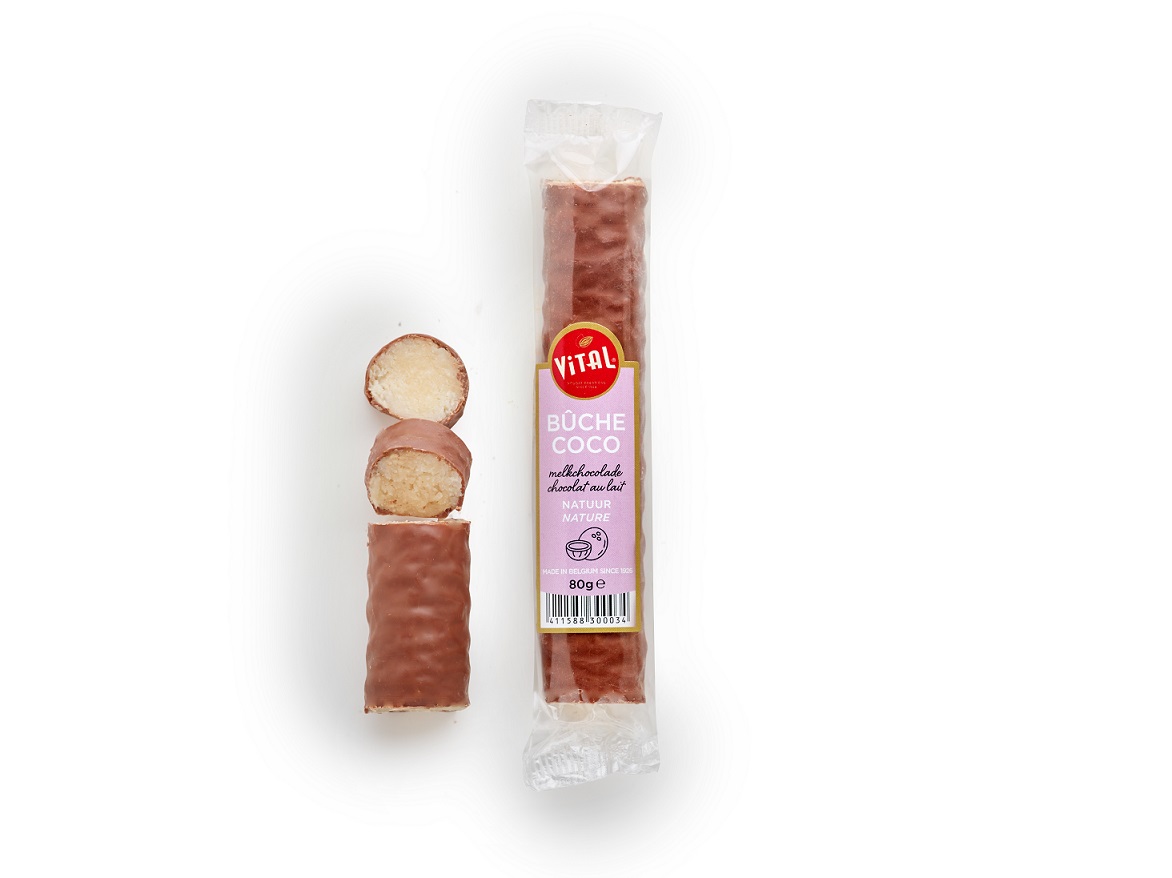 Vital Kokos-Schokoladen Riegel einzeln verpackt im Thekendisplay